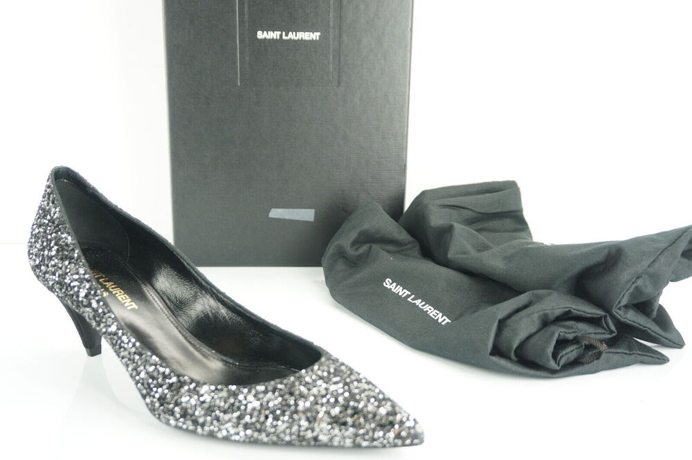 Saint Laurent Charlotte 55MM Super Black Glitter Pointy Toe Pumps